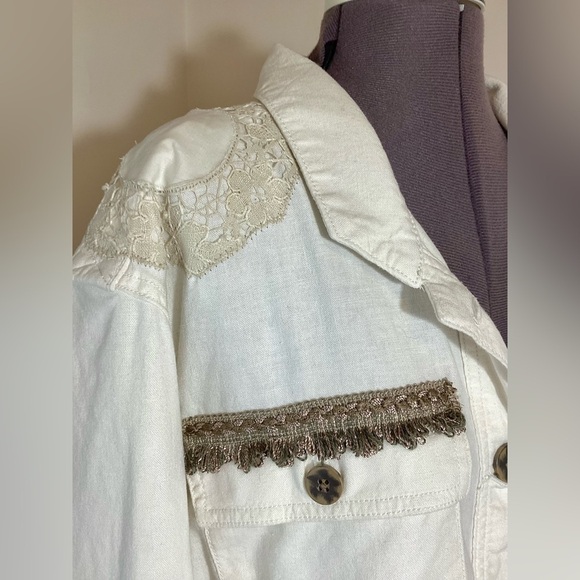 Upcycled Linen Cotton Womens Jacket Size M Boho OOAK Shabby Chic Patches Quilted - Picture 7 of 16